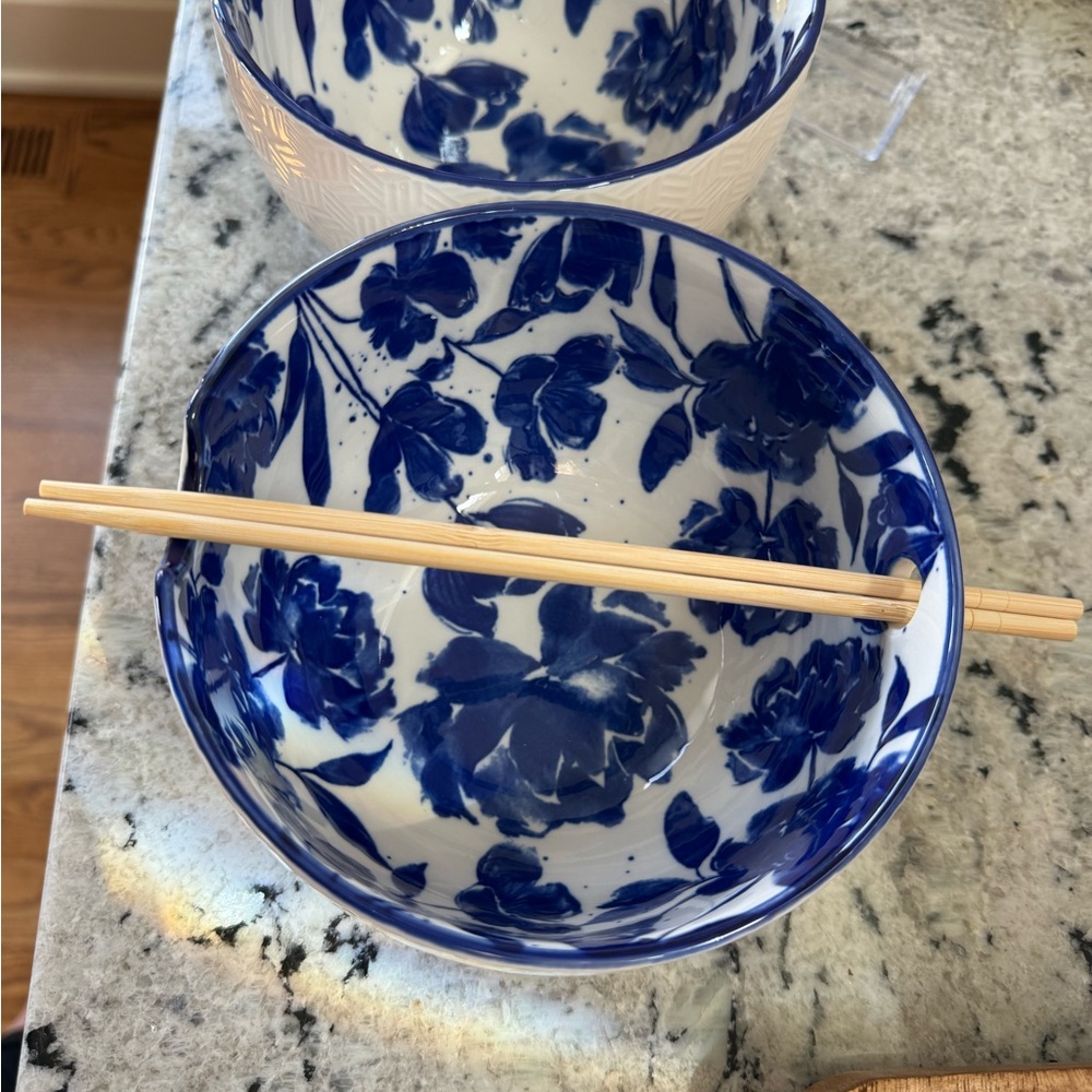 2 Elegant Blue and White Ceramic Bowls